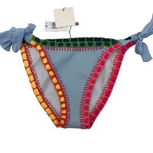 New Platinum Crochet Bikini Bottoms Womens Small Blue Colorful 90s String Neon